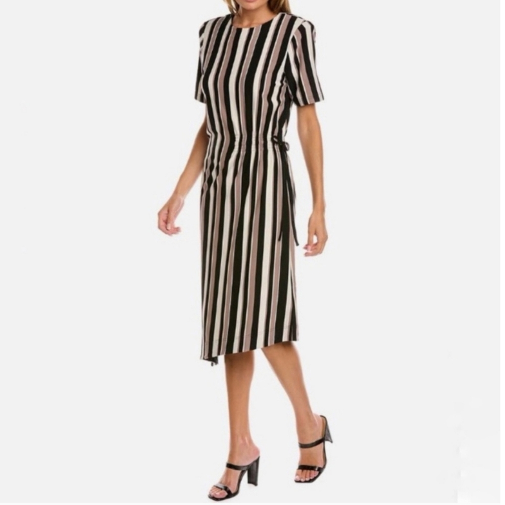 Badgley Mischka Asymmetrical Striped Dress Size Medium Day To Night Resort Chic